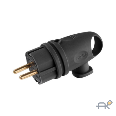 Вилка угловая с ушком (с/з. 16А. 250В) каучук. черная Юпитер (В16-002) (ЮПИТЕР) (JP7602-02)